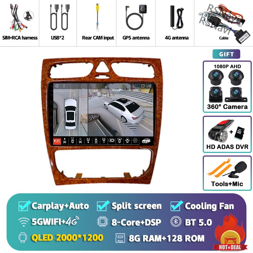 Android 14 Carplay Car Radio  For Benz W209 Multimedia Video Player Navigation GPS Stereo 2Din DVD 360 Camera Head Unit 4G+Wifi