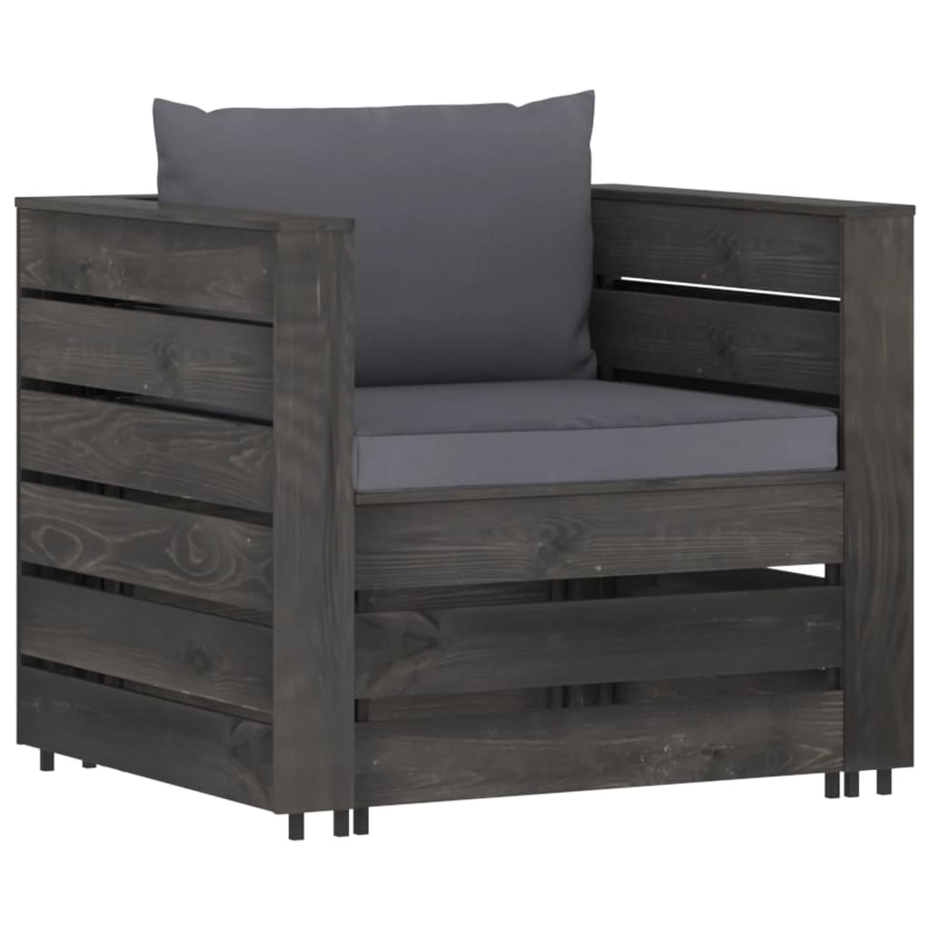2 Piece Garden Lounge Set with Cushions Grey Pressure Treated Wood