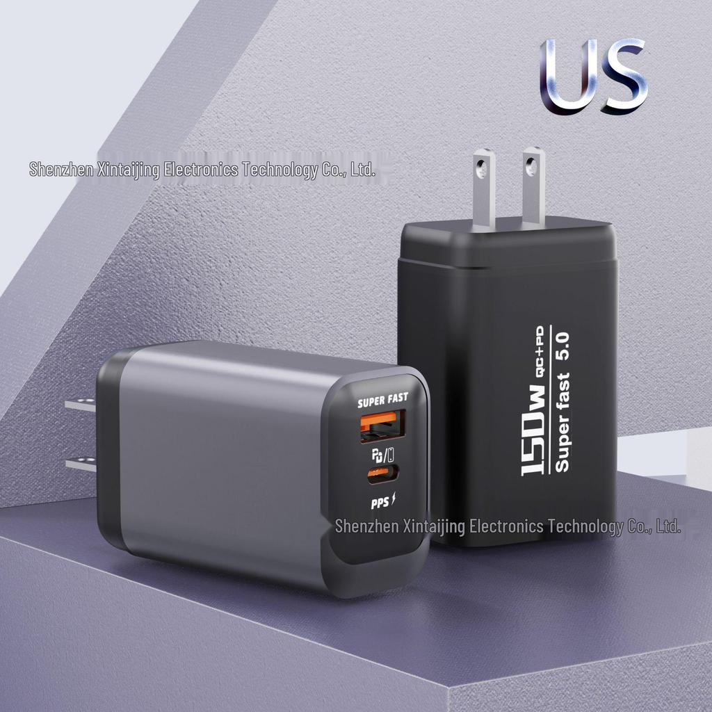 150W Multi-Port Fast Charger with 1 USB-A + 2 USB-C PD Ports - Compact Travel Adapter
