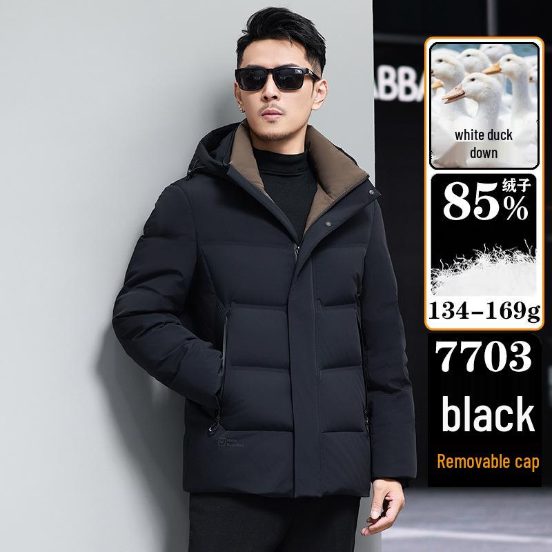Men's Winter Down Jacket with Detachable Hood - Thick, Warm Business Casual Outerwear for Middle-Aged and Elderly.