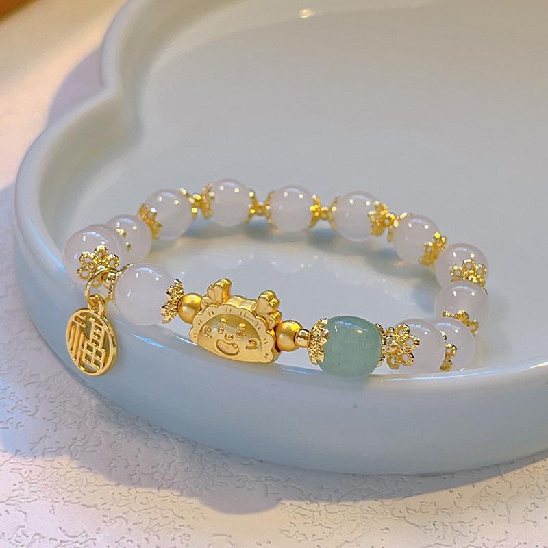 2025 Jadeite Green Jade Rabbit Bracelet: High-End Chinese Style, Year of the Snake, Elegant Women's Niche Beaded Design