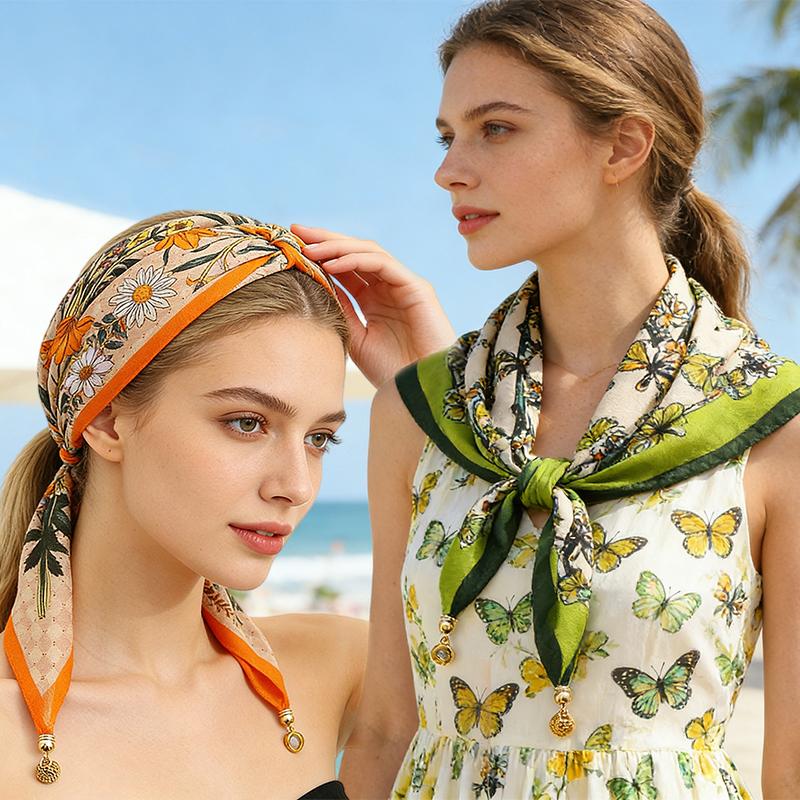 1PC Necklace French Style Magnetic Closure Gift Silk Scarf Luxury Painted Pattern Elegant Neck Scarf Versatile Multi-Color