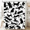 Black White Cat Shower Curtain: Modern Bath Decor Black Cats Pattern, Polyester Fabric Waterproof Shower Curtains for Home Bathr