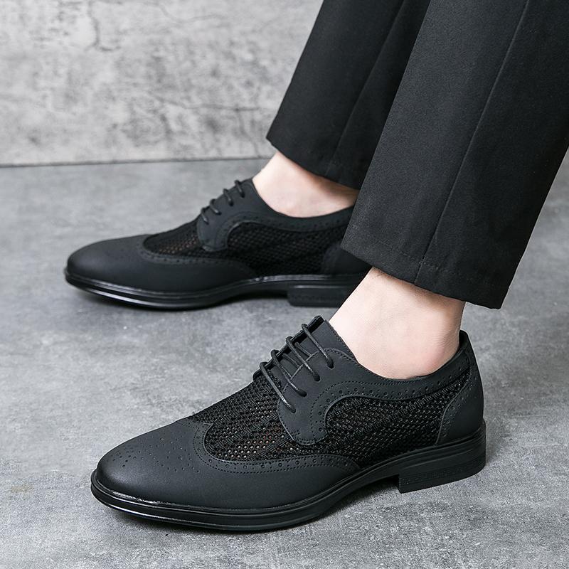 Sapatos de Malha Respiráveis de Verão para Homem Sapatos Oxford Clássicos de Couro Artificial para Homem Sapatos Formais de Couro com Cadarço
