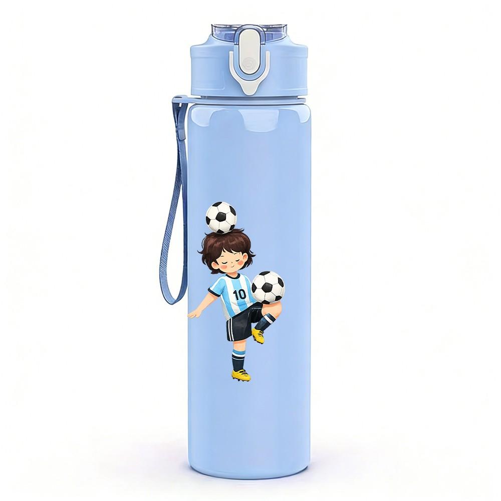 1PC Two Boys Play Soccer Sport Print 750ml Color Plastic Sports Water Bottle Leakproof Flip Straw Lid Suitable for Sports Office Home Use