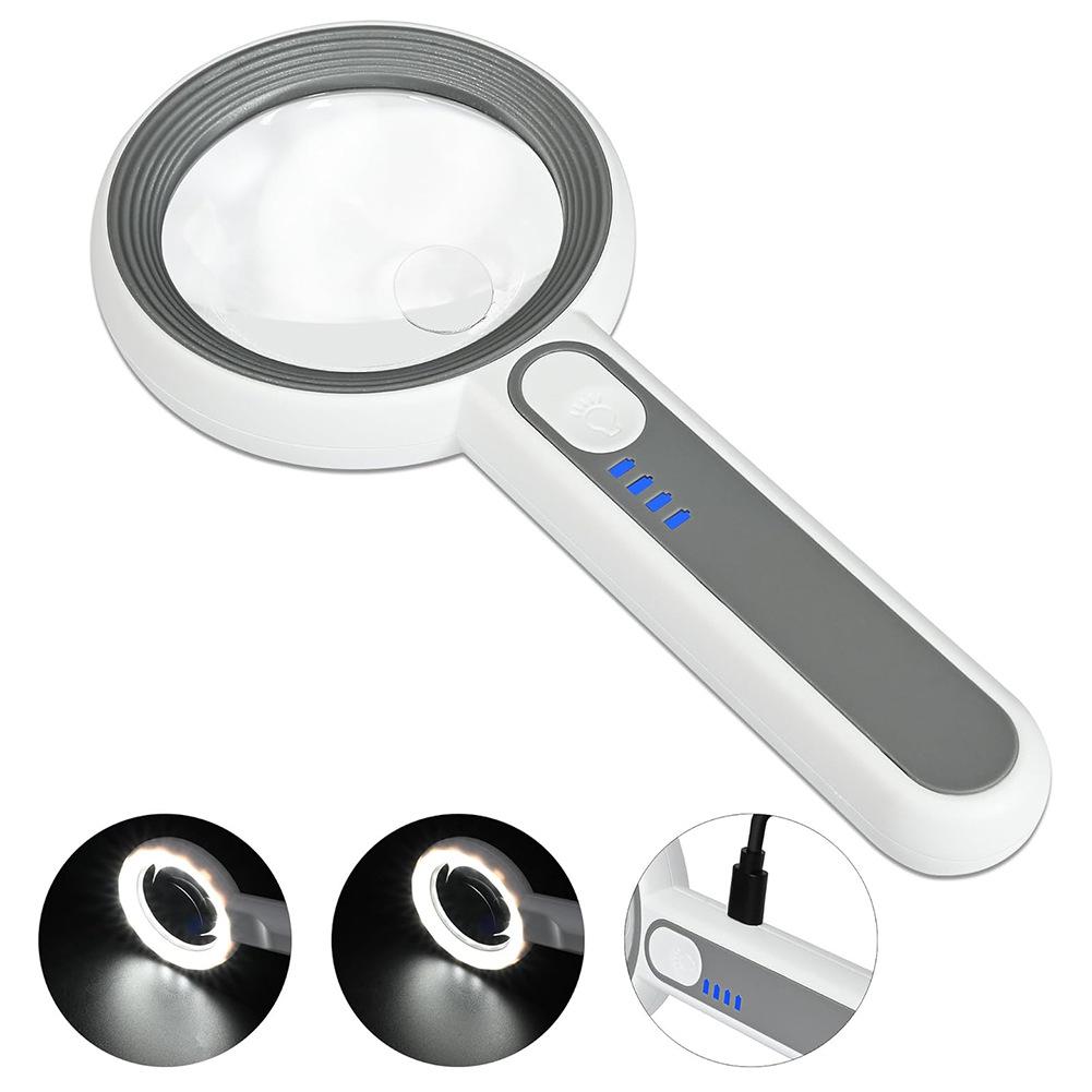 Sank Adjustable Lighted Magnifying Glass - High Magnification, Hardened Lens, Touch Switch, 5 Sizes