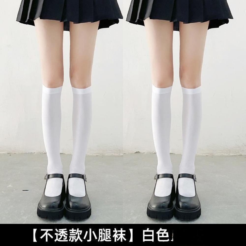 JK Velvet High-transparency Calf Socks, White Thin Long Tube, Spring and Summer Black Stockings, Women's and Knee Socks, Ultra-thin Ins Tide