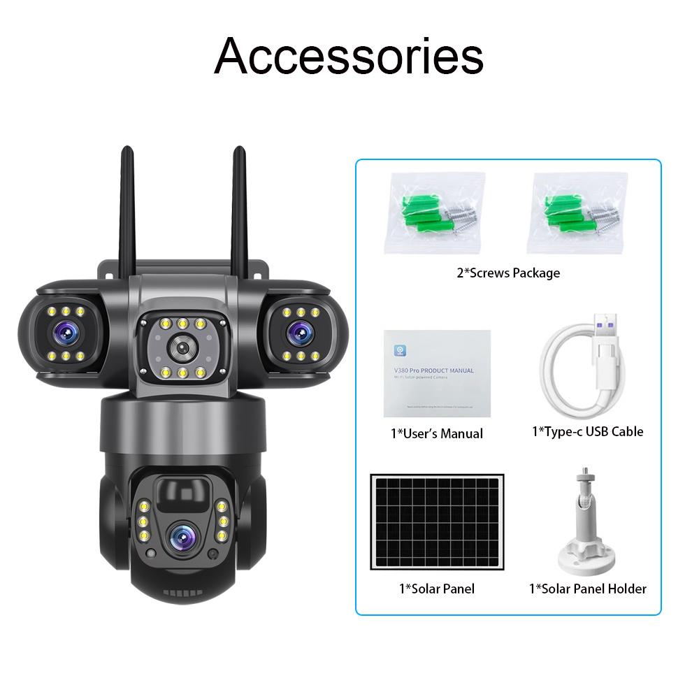 4G/WIFI Solar Camera 3 Lens 3 Screens Outdoor CCTV Waterproof Night Vision Two-Way Intercom Mobile Tracking IP Camera