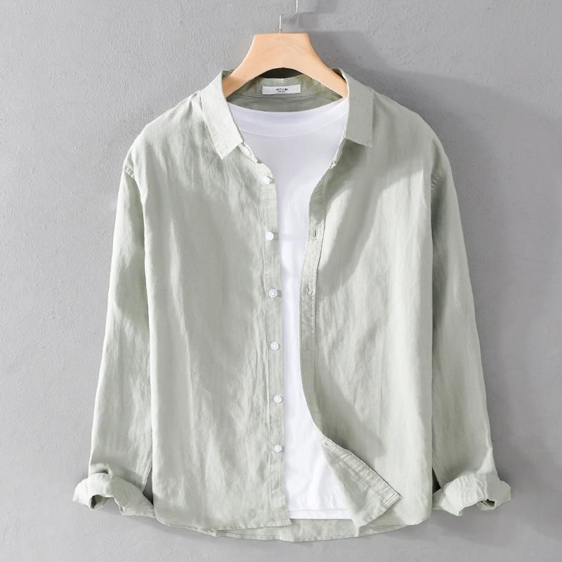 Men Spring Shirt Single Breasted Stand Collar Cardigan Shirt Long Sleeevs Loose Oversized Mid Length Men Fall