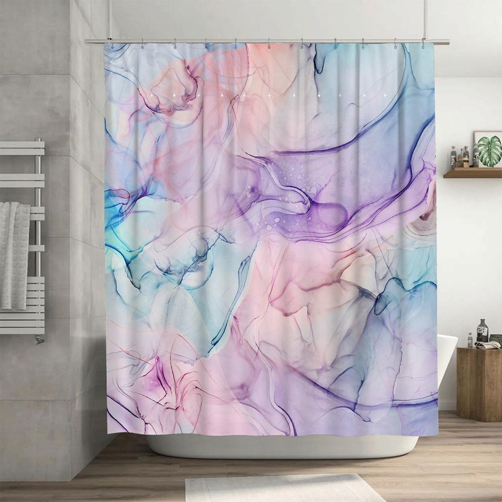 Modrý a růžový akvarelový abstraktní sprchový závěs pro koupelnovou dekoraci, personalizovaný design, zakázkově tištěná voděodolná látková podšívka w