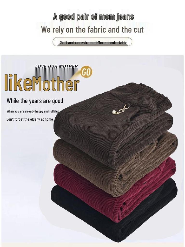 Omas Übergrößen Kordhosen mit Fleecefutter für Frühling, Herbst und Winter