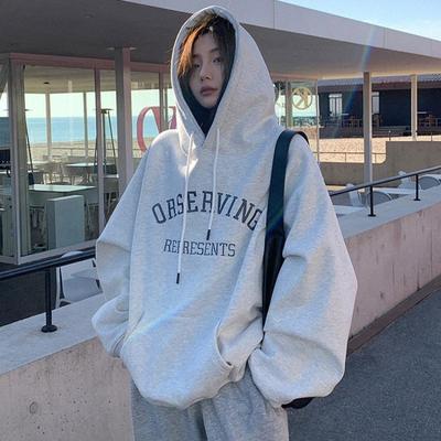 Women Long Sleeve Hooded O Neck Loose Pullovers Female Tops Solid Color Sweatshirts