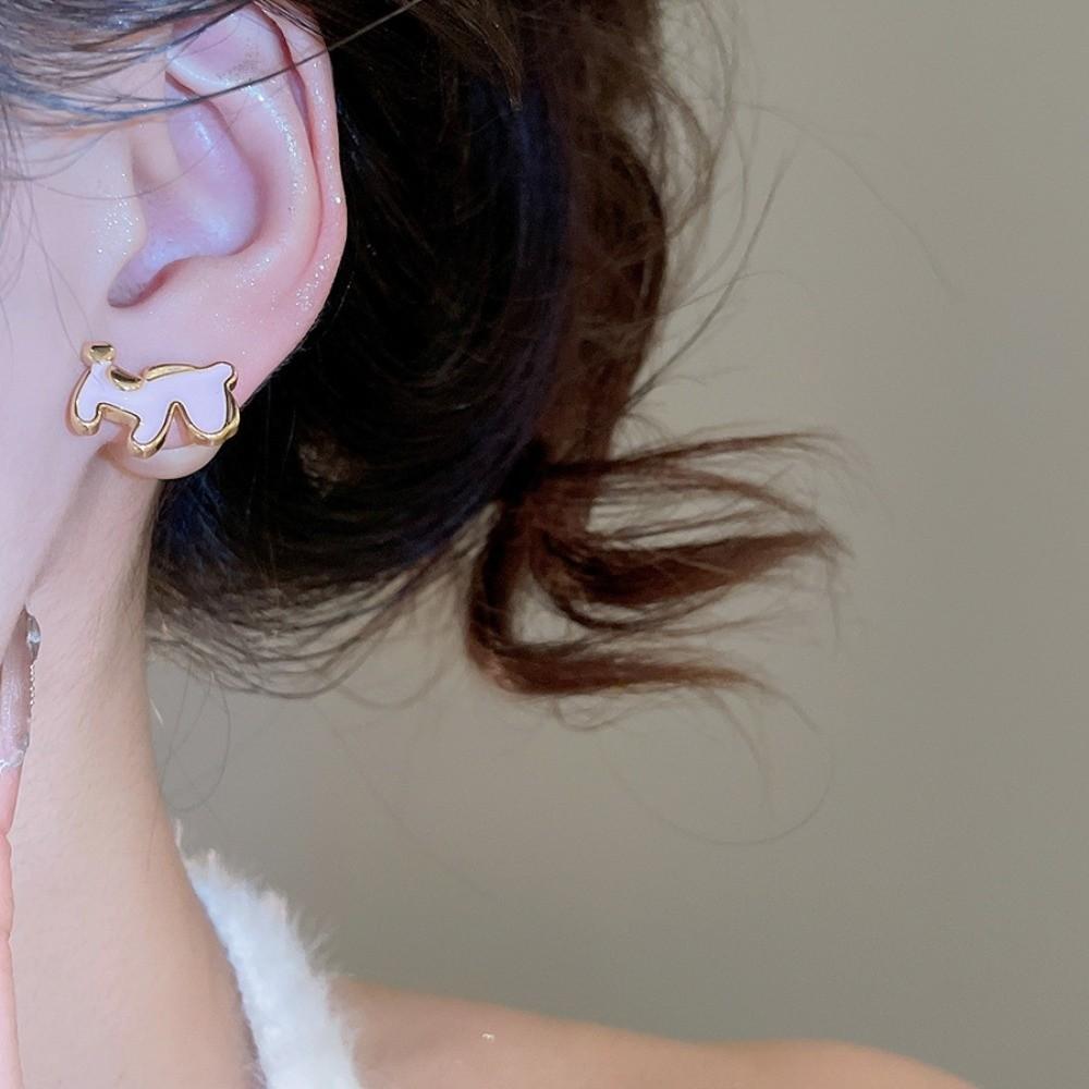 Cartoon Horse Red Pony Earrings Fashion Jewelry Horse Mascot Ear Studs  For Girl