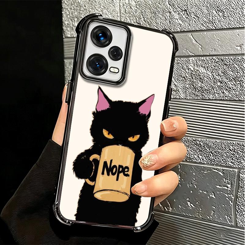 Black Cat Cartoon Cute Plating Phone Case For Xiaomi Redmi Note 14 15 Pro Plus 13 12 11 11S 11T 10 9S 9 5G Anti-Fall Airabag Cov