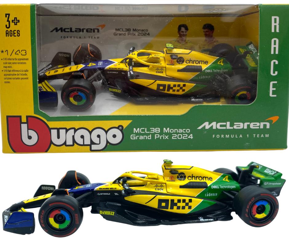 Mclaren mcl38 gp monaco f1 2024 #4 norris bburago 1:43