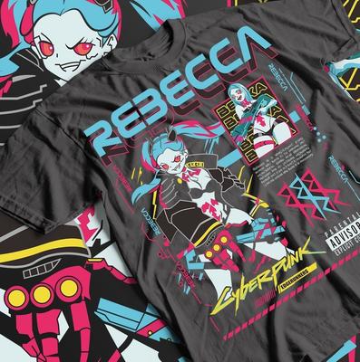 Cyberpunk Waifu Anime Unisex Grafické tričko, Retro Manga tričko, Geeky Anime