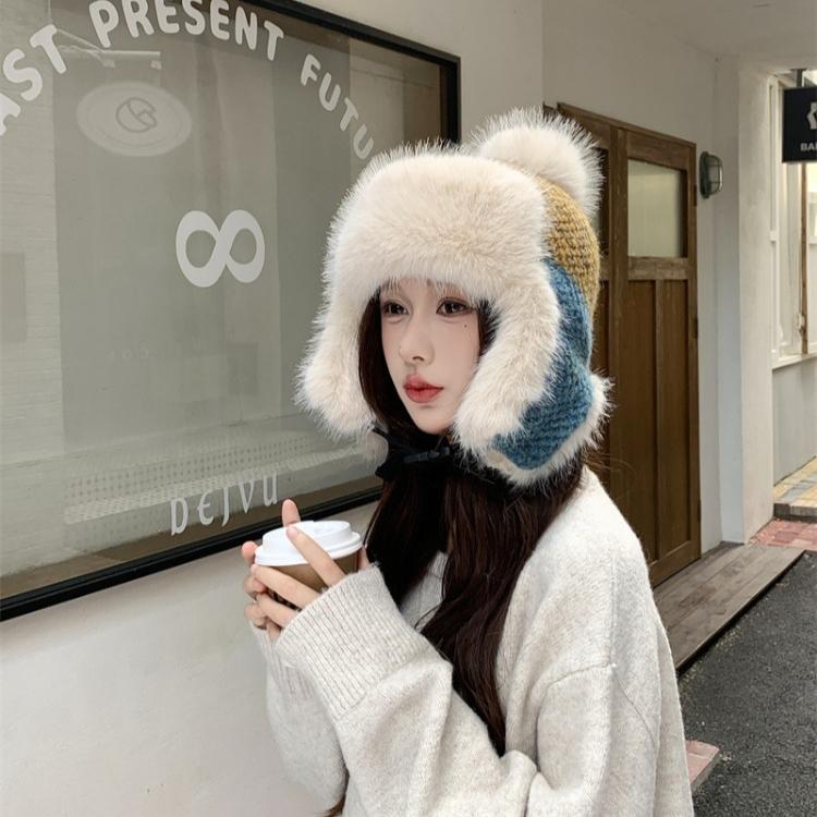 Fashion Fleece Thickened Hat Women's Winter Windproof Ear Protection Lei Feng Hat Cycling Skiing Knitted Wool Hat