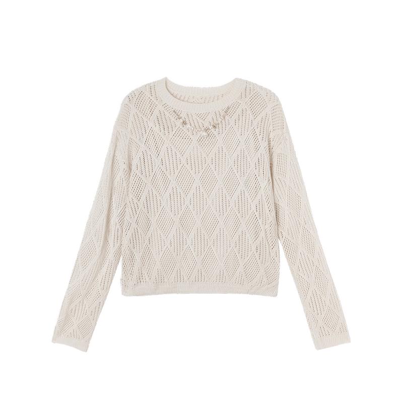 Women's French Style Hollow Knit Long-Sleeve Sweater
