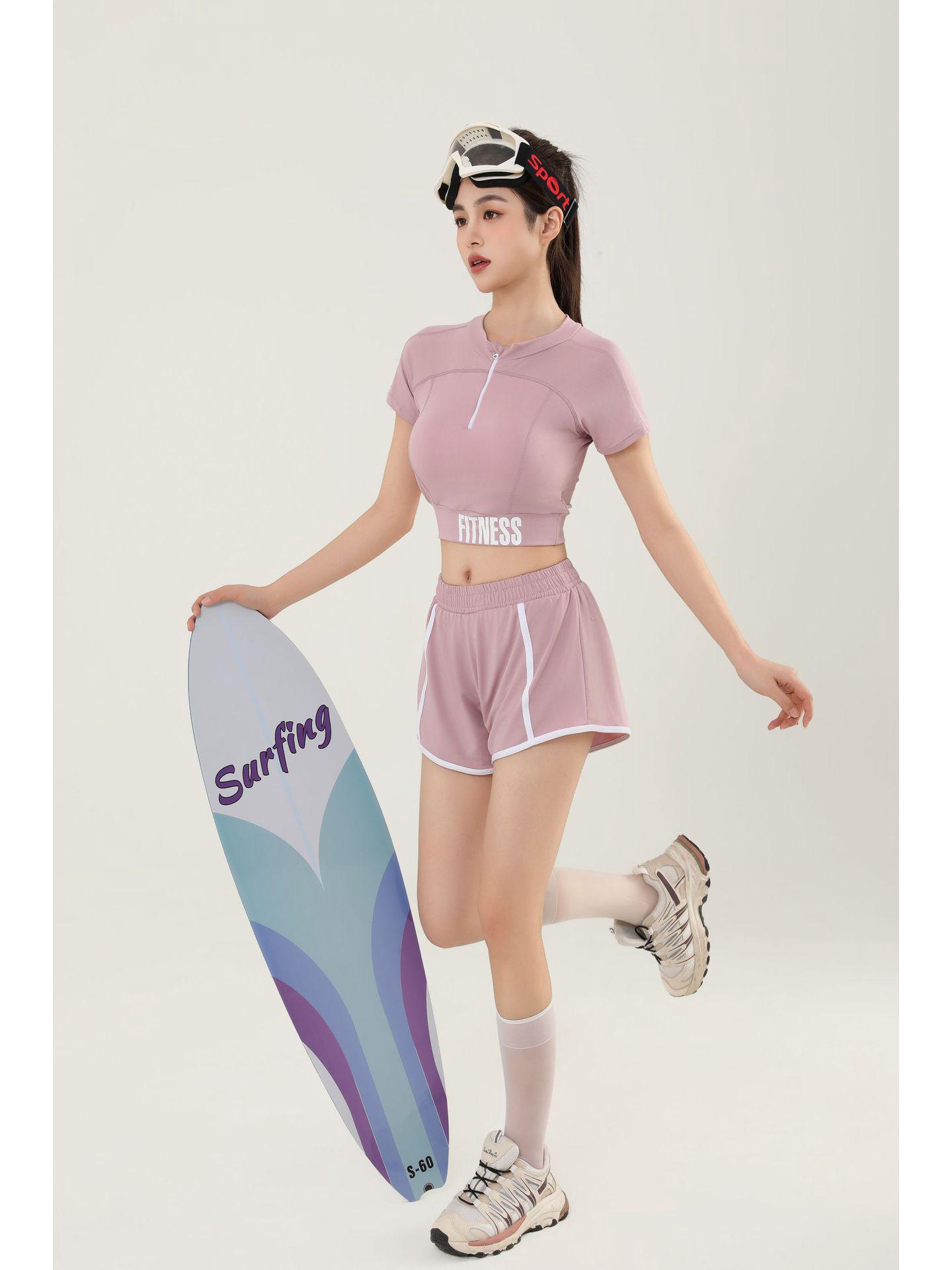 

Женский спортивный купальный костюм - 2025 Облегающий купальник с коротким рукавом для весны/лета L (95-110 lbs)