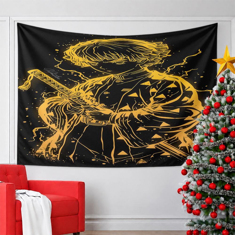 Samurai Warrior with Lightning Effects Pattern Wall Hanging Tapestry Decorative Tapestry Home Decor for Bedroom and Living Room