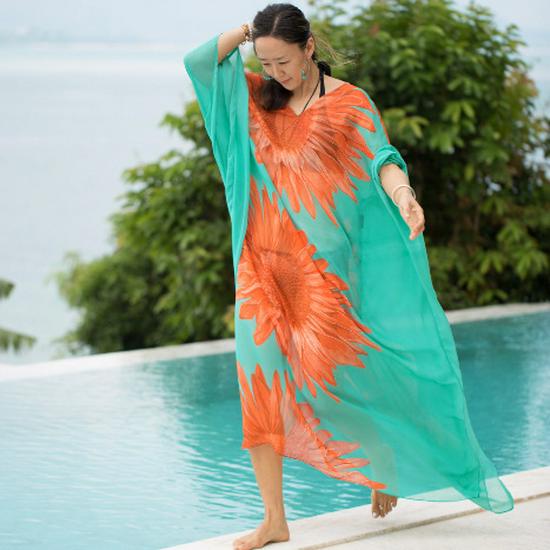 Chiffon Print Loose Robe Bikini Cover-Up