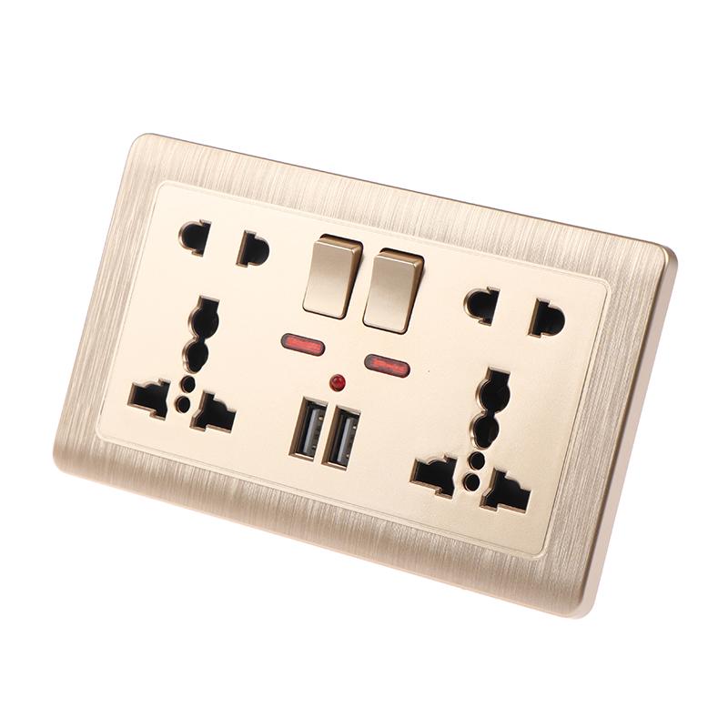Veggstrømkontakt Universal 5 Hull 2.1A Dobbel USB-laderport Kontakt