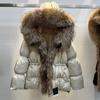 European winter new fur fox big fur collar hooded down jacket women's short loose waist thickened coat
