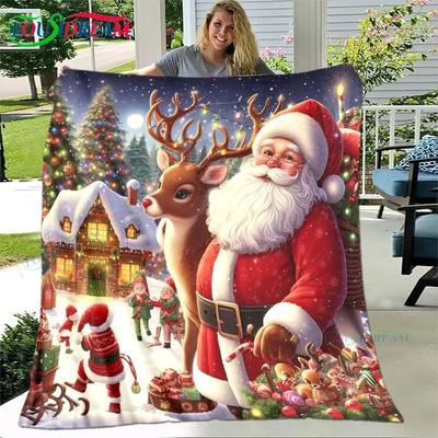 Christmas Santa Claus Printed Flannel Soft Blanket  Living Room Bedroom Sofa Bed Blanket New Year's Gift Portable Picnic Blanket#(3)