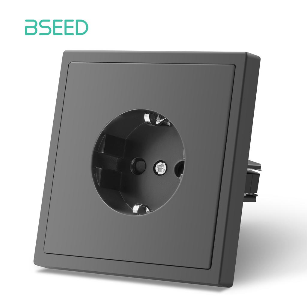 BSEED Mechanical 1/2/Gang Wall Light Switch 1Way With EU Sockets Power USB Power Outlets Plastic Panel No Led Lights Gray Series