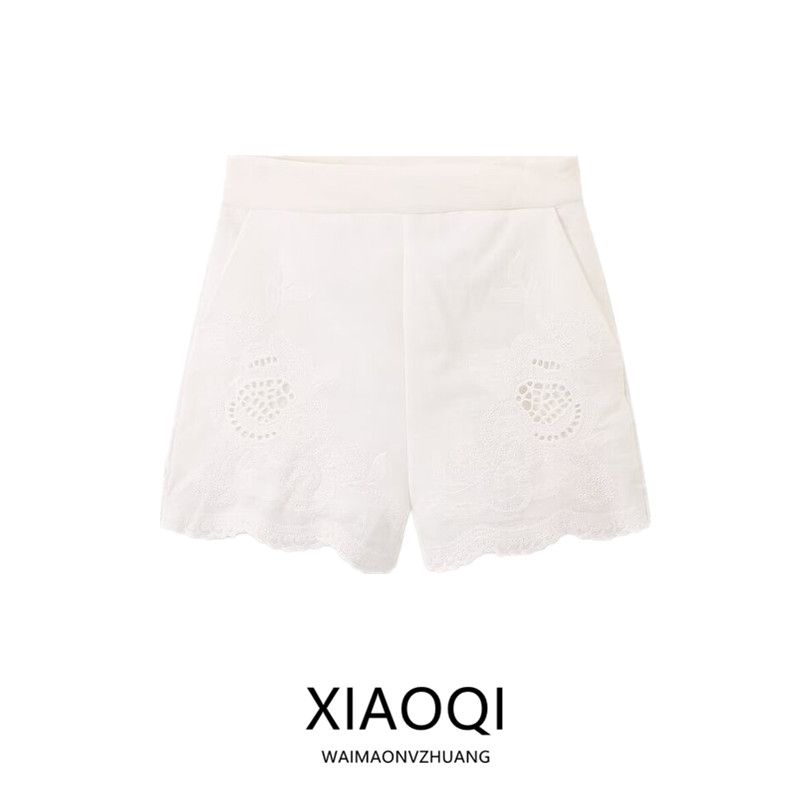 Fashion Style 2024 Autumn New Women's Clothing Stylish White Hollow-out Print High Waist Shorts 2731242