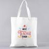Fashion Shopping Bag Handbag Commuter Casual Shoulder Bag Reusable Canvas Bag White Cartoon Teacher Pattern Printing Tote Bag