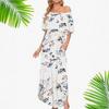 European and American summer new printed one-word shoulder short-sleeved long dress