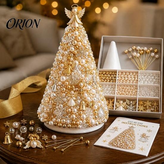 Handmade Gift for Craft Lovers DIY Beaded Tree Kit Adults, Christmas Bead Kit, Decorative Faux Pearl Beading 3D Ornament Holiday Tabletop Mantel