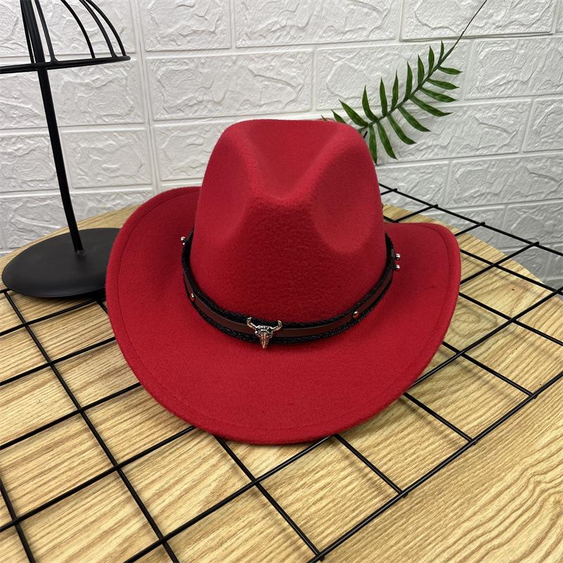 New Horn Head Belt Cowboy Hat Fashionable Jazz Hat Retro Tweed Hat Black Top Hat Trendy