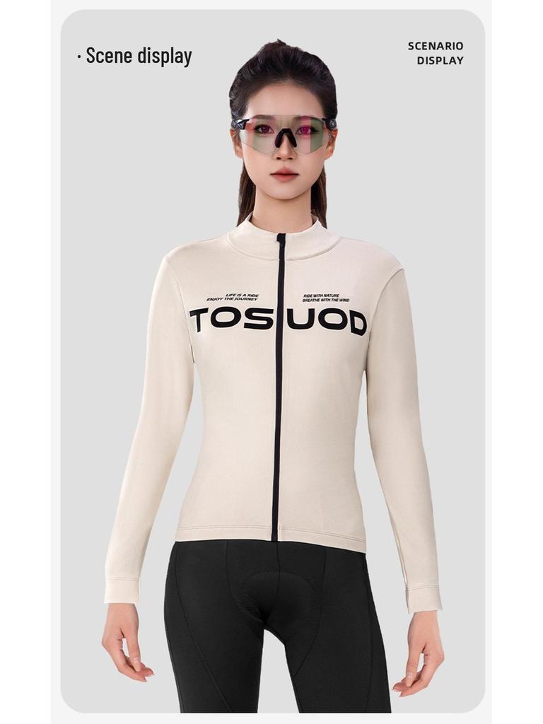 TOSUOD Unisex Windproof Cycling Jersey - Long Sleeve, Velvet-Lined, for Autumn/Winter Warmth