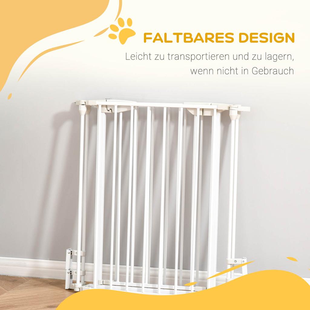 Pet Safety Gate, 3 Panels Playpen Fireplace, Foldable Metal Fence, Stair Barrier, Room Divider, Fire Guard W/ Automatic Closing Door, White