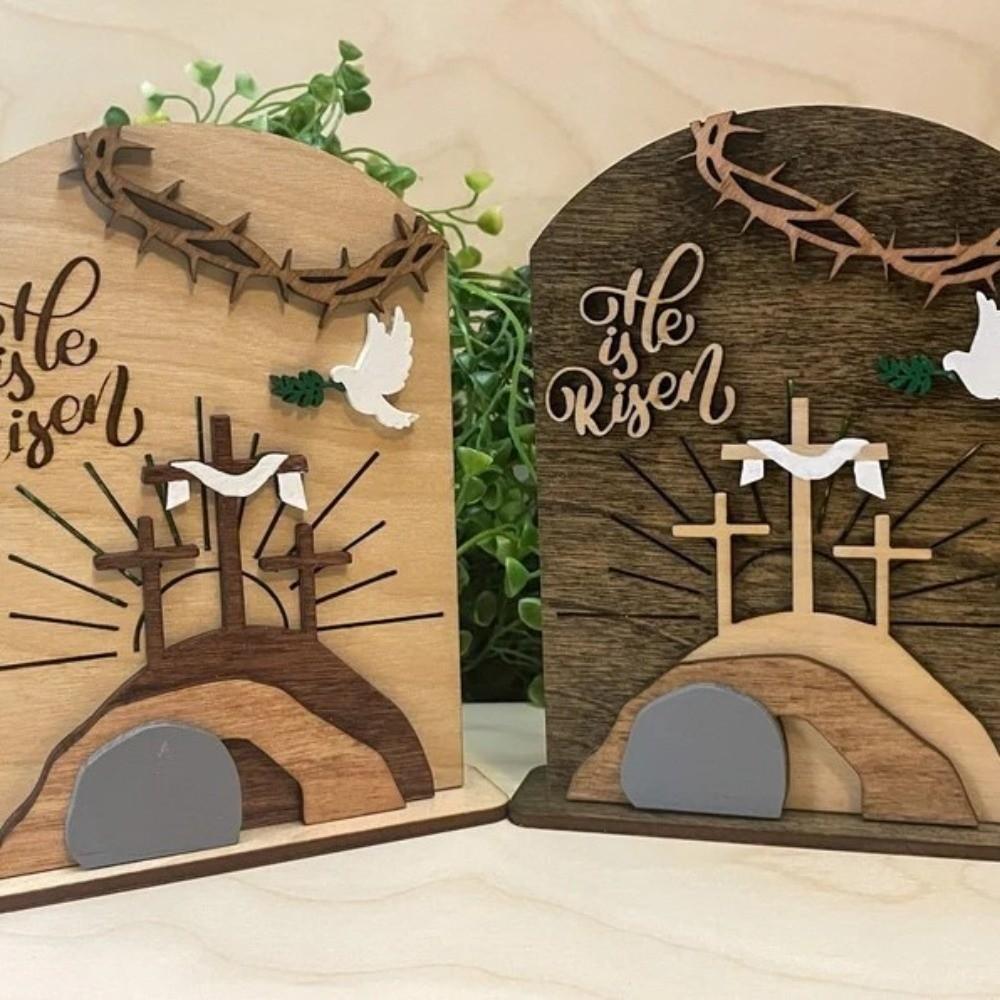 Wooden Material Easter Tomb Crafts Three-dimensional Design Ornament Set Wooden Easter Decor Handcrafted Details