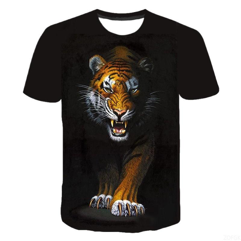 Fashion Men's T-Shirt Animal Tiger 3D Print Men's and Women's Summer Short Sleeve Round Neck Casual Top Outdoor Men's Clothing