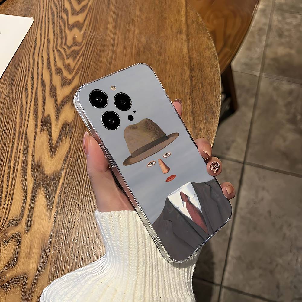 H-Rene Magritte-S Art Phone Case For Iphone 16 15 11 13 14 Pro Max 7 8 Plus X Xr Xs Max Se2020 12mini Transparent Cover