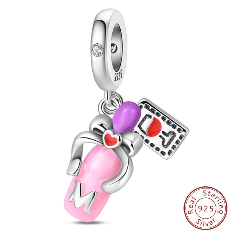 Copper Charms Beads Forever Love Heart Shaped Bow Family Charms Dangle For Bracelet Woman Diy Jewelry Gift