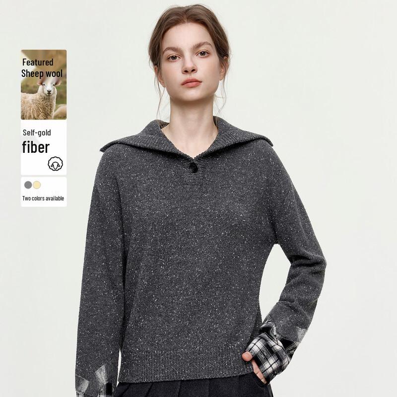 ELLE Retro Plaid Sailor Collar Knitted Sweater