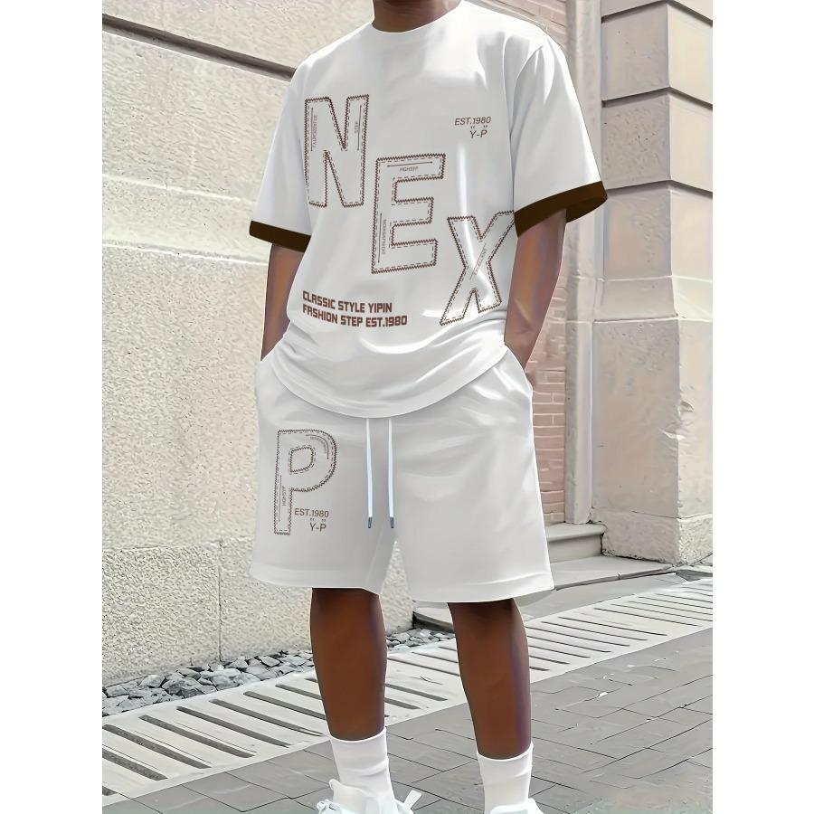 Summer Men's Set Minimalist Athletic Casual Crew Neck T-Shirt Streetwear Breathable Short-Sleeve Top and Shorts Two-Piece Set