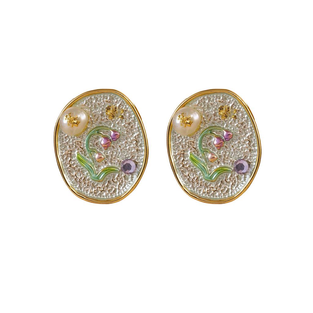 Monet Garden Violet Series Enamel Love Geometric Niche Vintage Premium Earrings Oil Painting Earrings