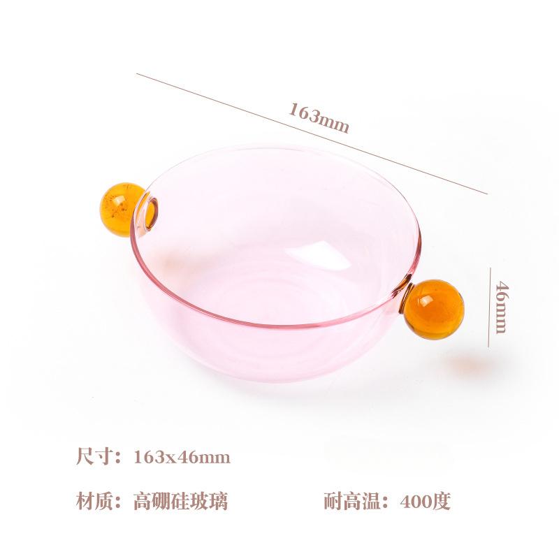 

Двойная сферическая ручка, контрастная по цвету, стеклянная миска, фрукты, йогурт, овсянка, индукционный нагрев, высокая эстетика, стеклянная миска розовый