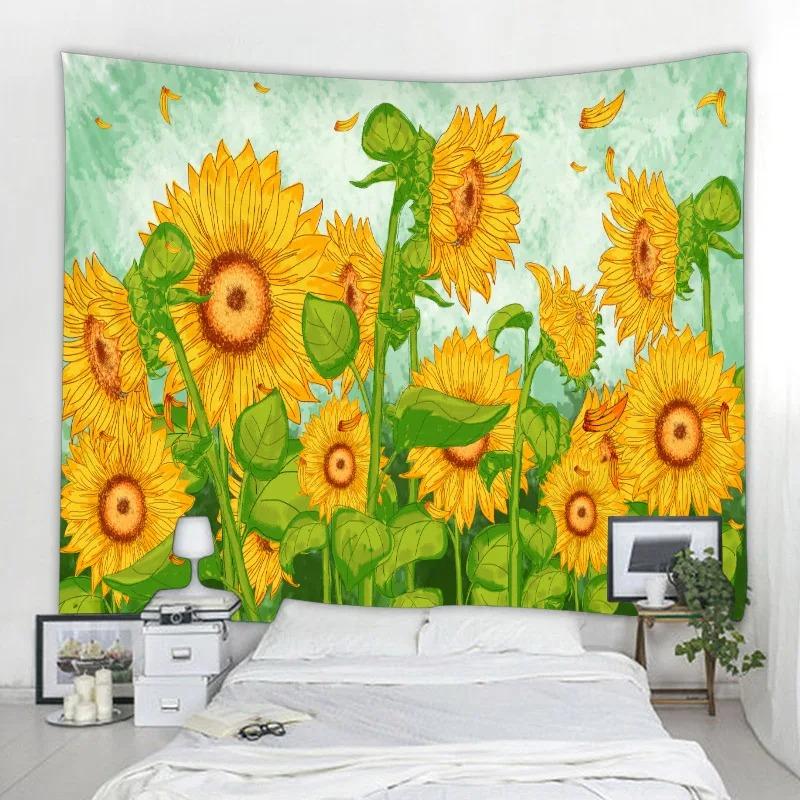 Ретро картина маслом Подсолнух Узор Гобелен Офис Гостиная Гобелен Украшение стены Дома — фото 11