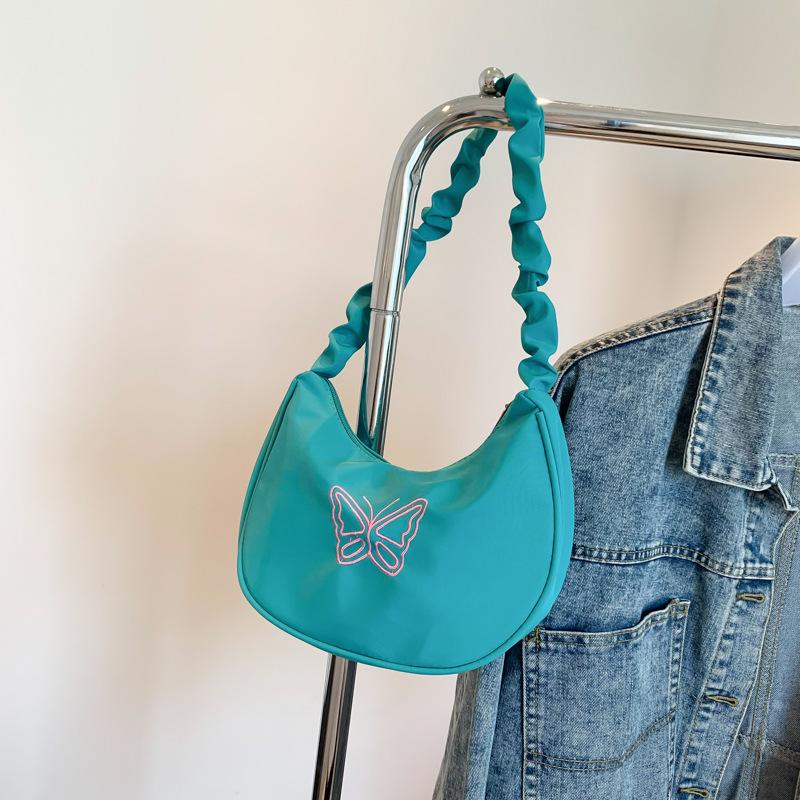

Butterfly embroidery pleated crescent armpit bag 2025 popular versatile single shoulder underarm saddle bag sweet cool wind зелёный
