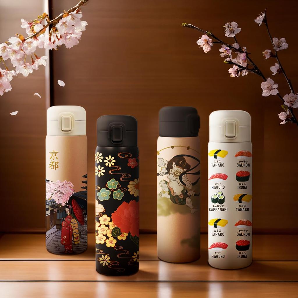 Wahodo Stainless Steel with Japanese Perfect for Inbound Tourists and Japan Product Vacuum-Sealed One-Push Bottle, 480ml, One-Touch Lock, Design,