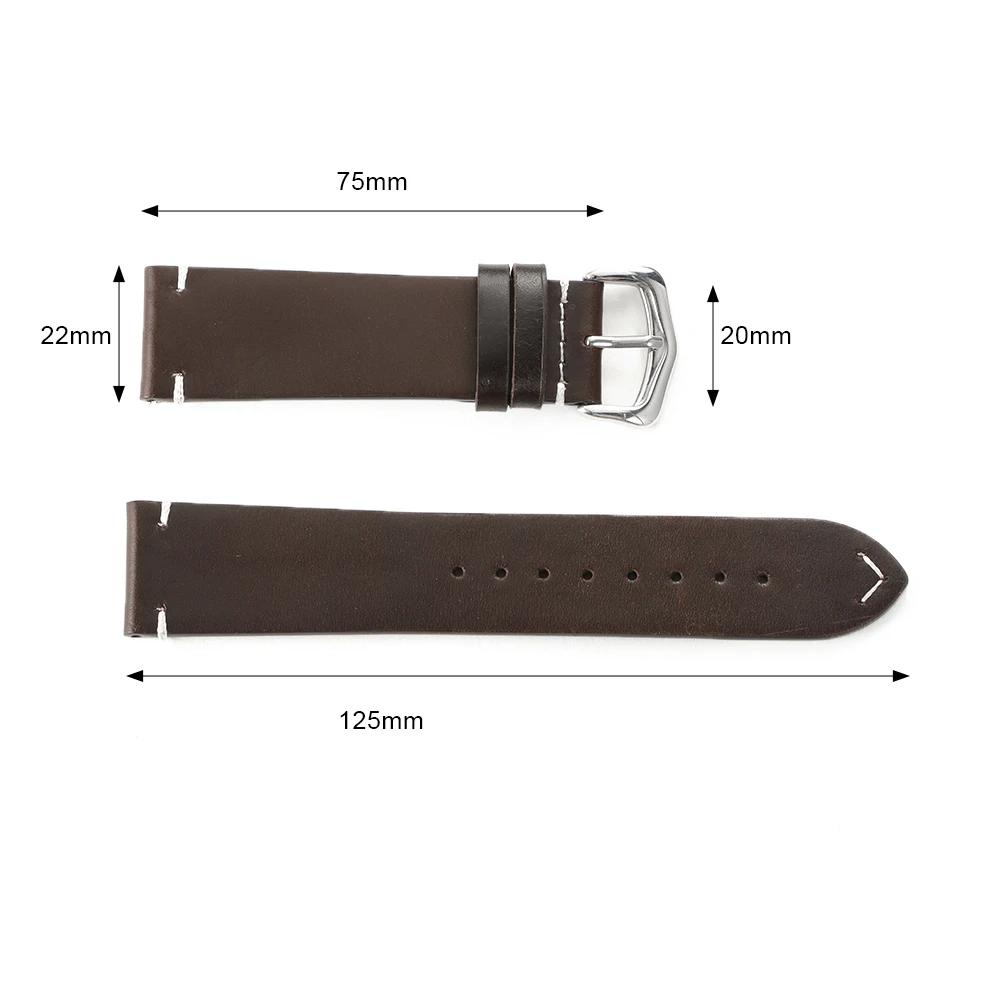 18/19/20/21/22/24mm Handmade Watch Band Vintage Oil Wax Cowhide Watch Strap Blue Red Green Quick Release Bracelet for Men Women