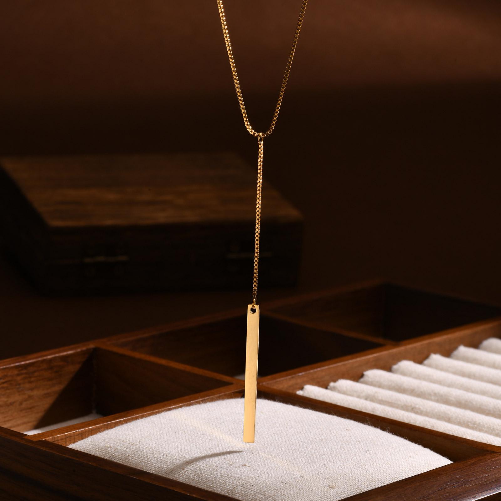 

Rectangle Long Tassel Pull Necklaces for Women Gold Color Fashion Simple Clavicle Chains Design Necklace Jewelry Collares 40cm