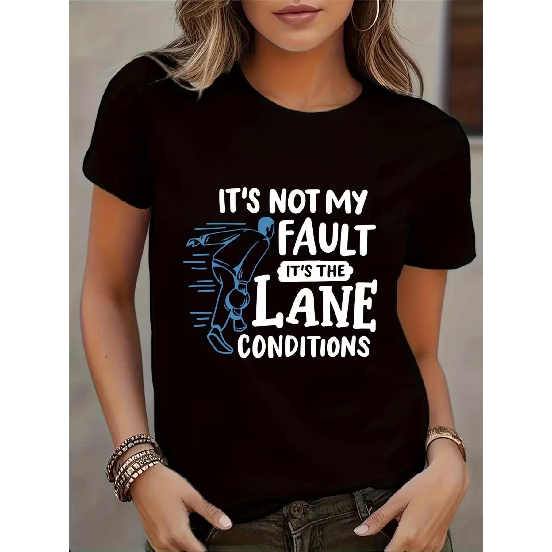 

Women S T-Shirt Featuring A Bowling Graphic and The Slogan It S Not My Fault - Black with White and Blue Design,Suitable for All Seasons XXL чорний